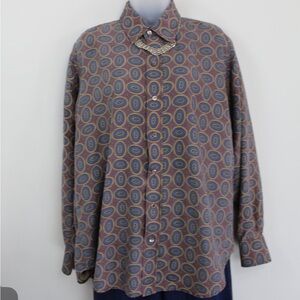 90s Thai silk unisex button down vintage purple blue pattern button down shirt